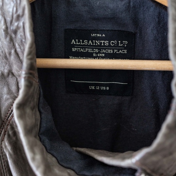 ALL SAINTS - Legacy Brown Leather Jacket US 8 - Picture 6 of 9